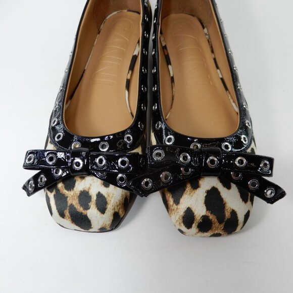 GANNI Grommet Bow Ballet Flats Leopard Print - Picture 4 of 15